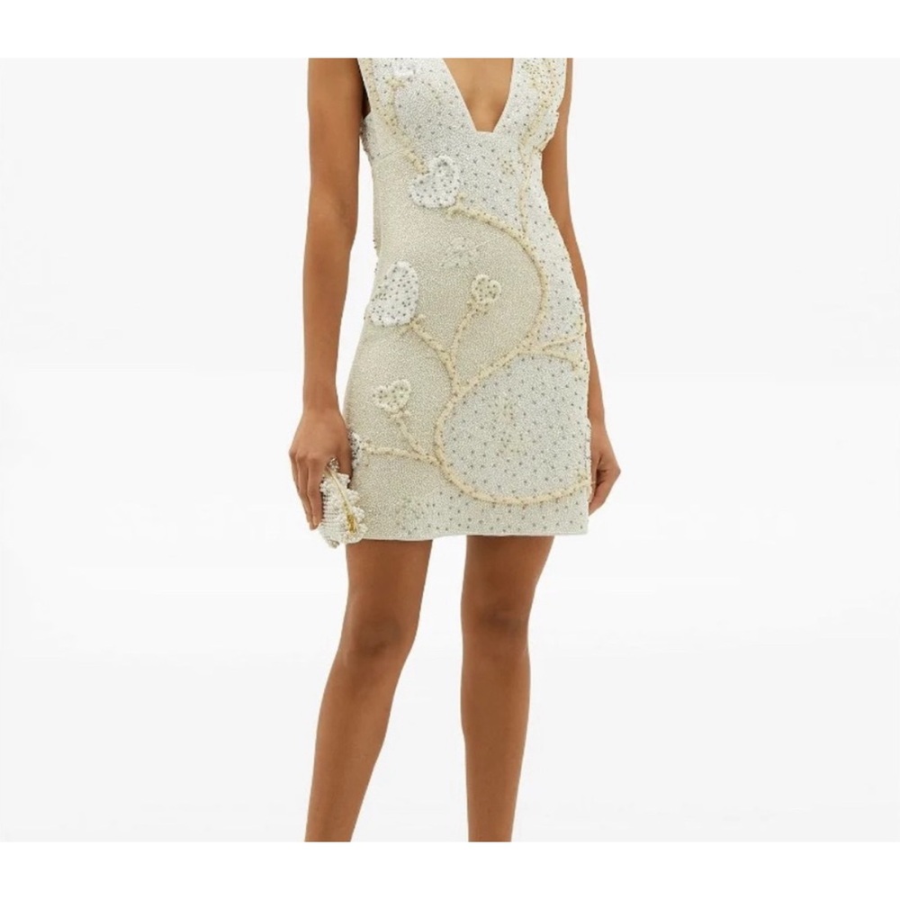 GANNI Tie-back floral beaded-crepe mini dress